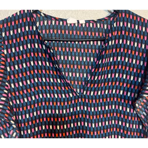 Women’s Blouse Medium Gap Multicolor V-Neck Flowy Short Sleeve Black multicolor - Picture 3 of 6